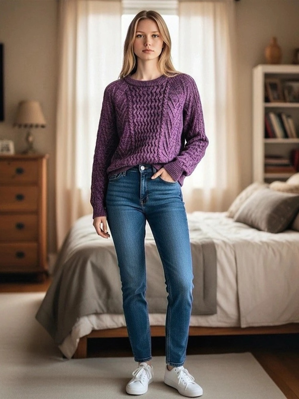 Gap Cotton Cable Knit Crewneck Sweater Cable Knit Crewneck Sweater Purple Size
